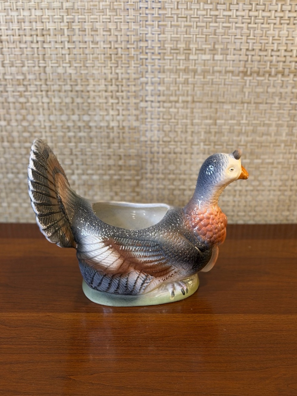 VTG 1960s MCM Ceramic Turkey Planter Centerpiece Thanksgiving Decor